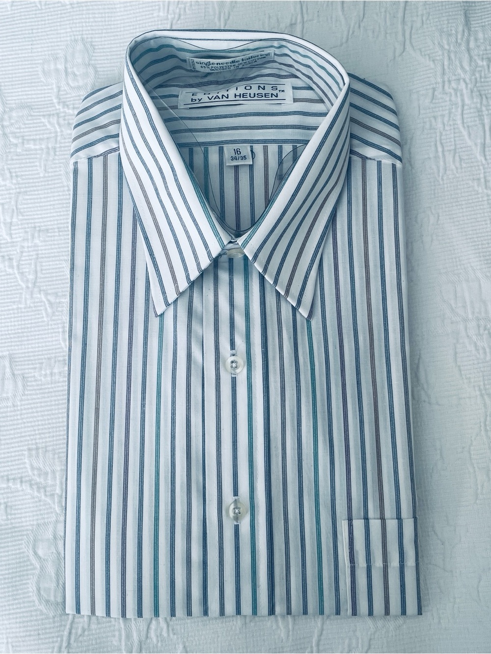 Van Heusen White Dress Shirt with Blue Stripes size 16 34/35